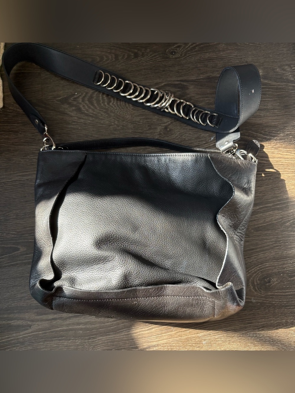 Casa Lopez Black Leather  Bag with Ring-Detail Strap heavy